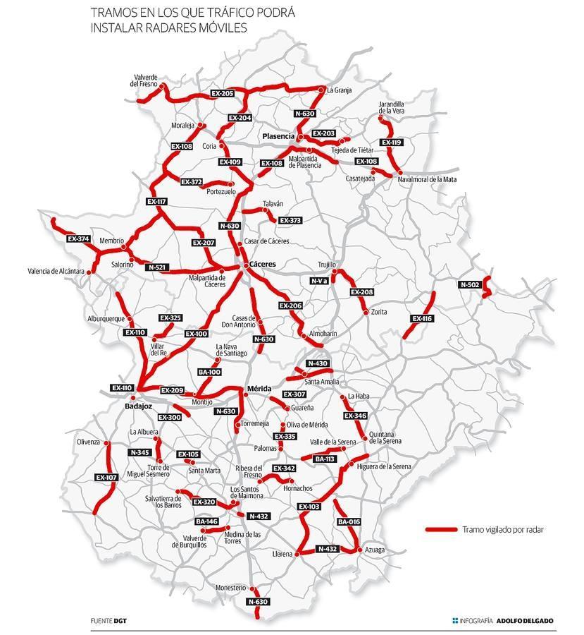 Tramos en los que la DGT prevé instalar radares
