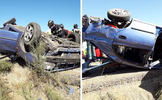 Una mujer herida al volcar un coche en la A-5 cerca de Talavera