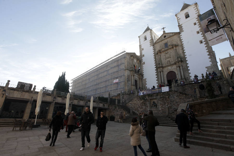 Diez edificios de la ciudad monumental de Cáceres se blindan a las palomas