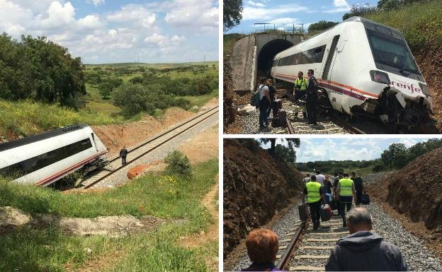 Descarrila un tren en Medina de las Torres al encontrar escombros en la vías