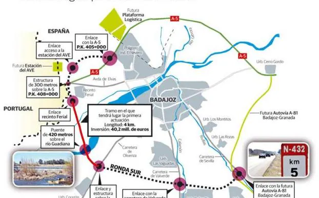 ronda sur badajoz mapa La obra de la ronda sur de Badajoz comenzará en un mes | Hoy