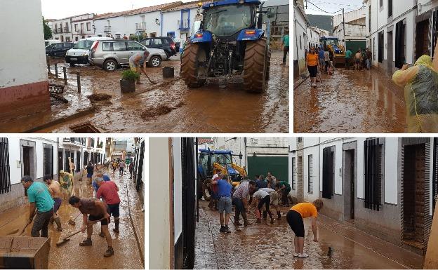 Los vecinos de La Morera se vuelcan en las labores de limpieza de calles tras la inundación