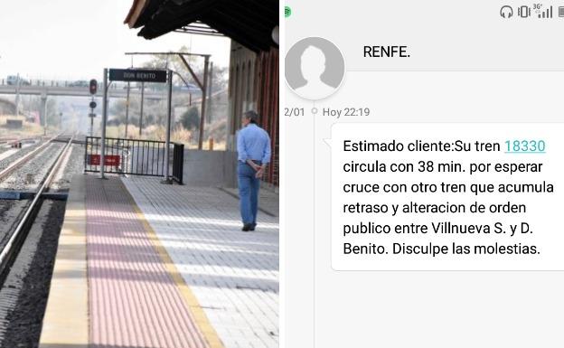 Un tren se retrasa por la presencia de neumáticos ardiendo en las vías entre Villanueva y Don Benito
