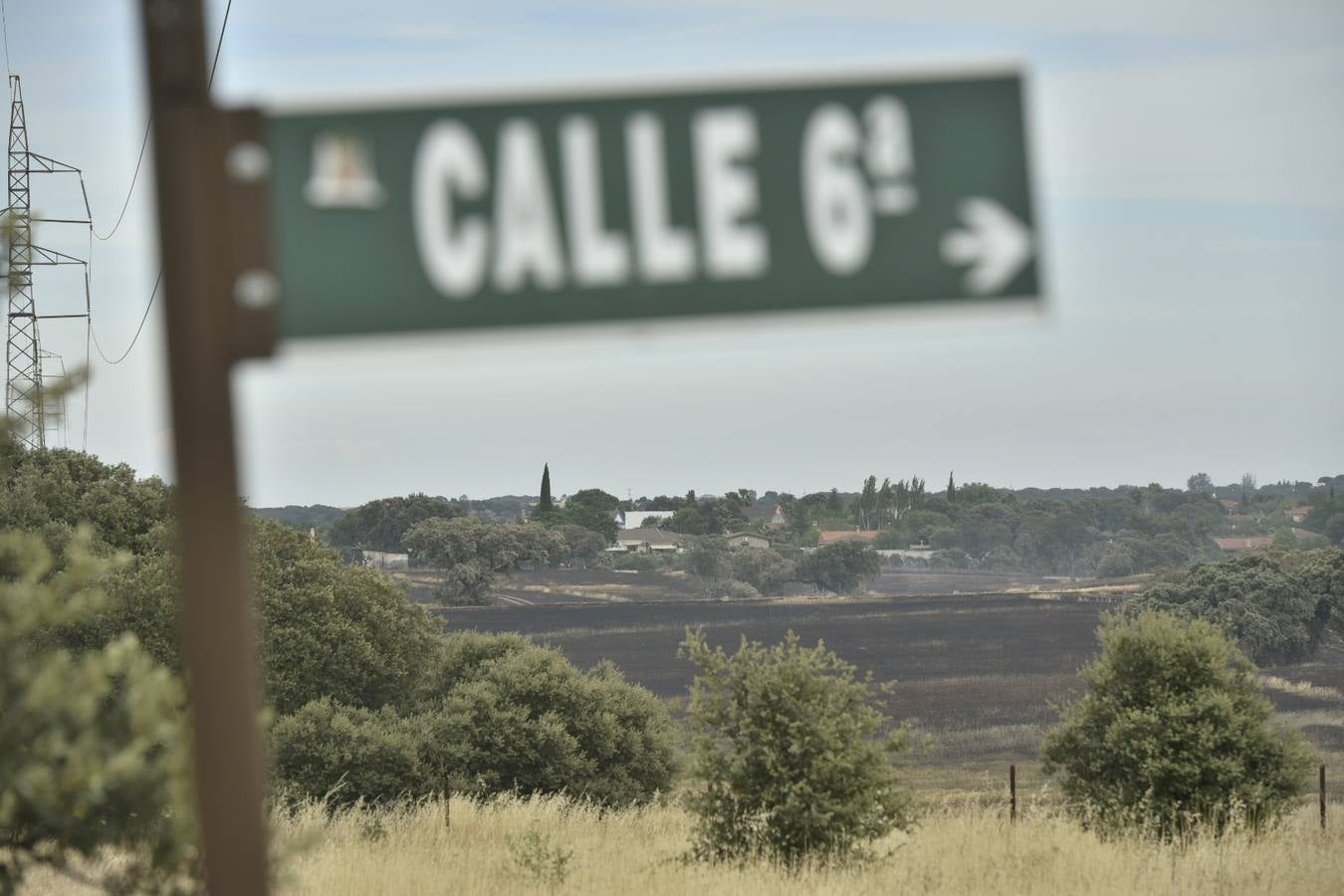Desalojan una docena de parcelas en la urbanización Campomanes de Badajoz por un incendio de pastos