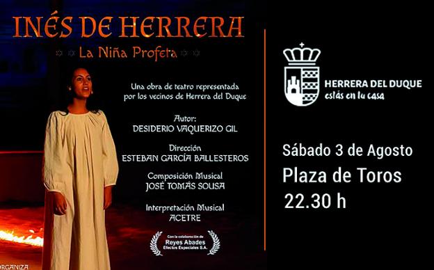 'Inés de Herrera, la niña profeta' volverá a ponerse en escena el 3 de agosto en Herrera del Duque