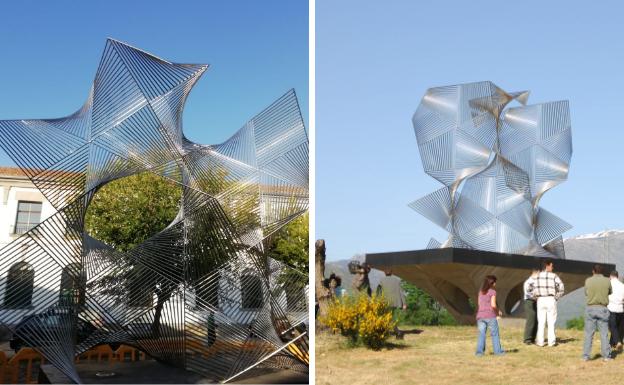 Trasladan una escultura de la A-66 a una plaza de Aldeanueva del Camino por el viento