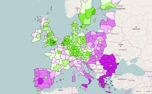 mapa de europa de las regiones Extremadura ocupa el puesto 241 de 268 en la lista de regiones más 