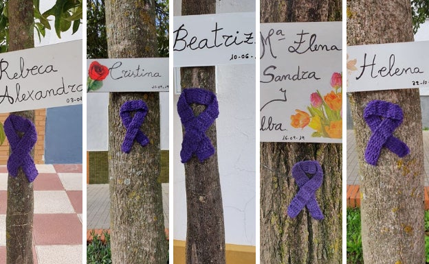 Medina de las Torres cuelga los nombres de las víctimas de violencia machista en sus árboles