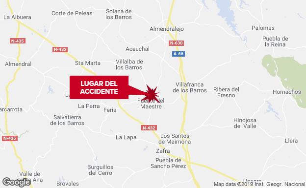 Un hombre de 50 años resulta herido en una salida de vía cerca de Fuente del Maestre
