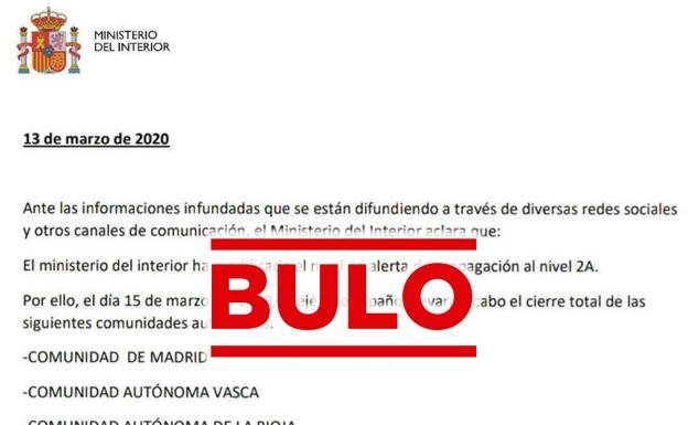 El verificador: Interior no ha anunciado el cierre de Madrid, La Rioja y el País Vasco