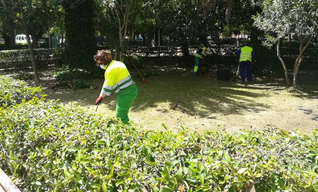Los jardineros moralos reanudan su trabajo en el parque municipal