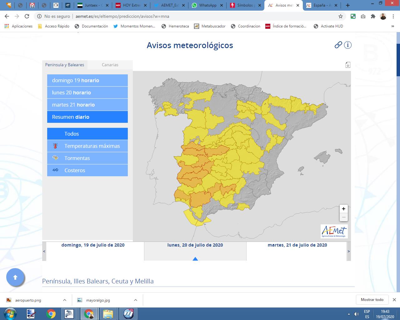 La temperatura máxima media en julio de Badajoz-Talavera, la más alta desde 1955