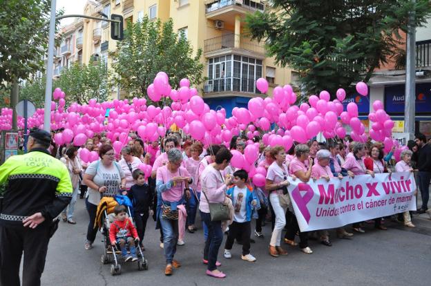 Marcha Rosa por las calles de la localidad dombenitense. / E. D.