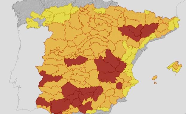 Alerta roja por calor extremo en Las Vegas del Guadiana y naranja en el resto de Extremadura