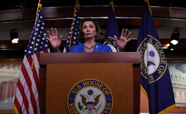 Nancy Pelosi, durante la comparecencia de este jueves./Reuters