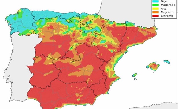 La AEMET avisa que el 90% de Extremadura está este lunes en riesgo extremo de incendio