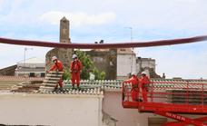 Los operarios retiran el techo de amianto de las Concepcionistas de Mérida