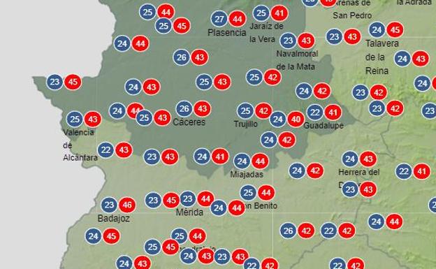 El 'asfixiante' mapa que prevé la Aemet para la próxima semana en Extremadura