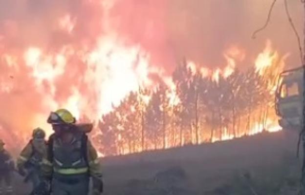 La orografía y el combustible vegetal complican el incendio de Santibáñez el Alto