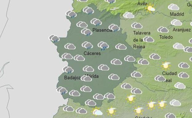 Lluvia para este jueves en Extremadura y temperaturas por debajo de 20 grados