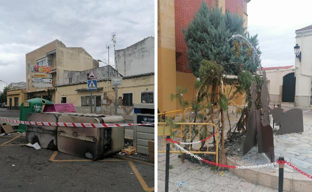 Queman ocho contenedores y un portal de Belén en Montijo