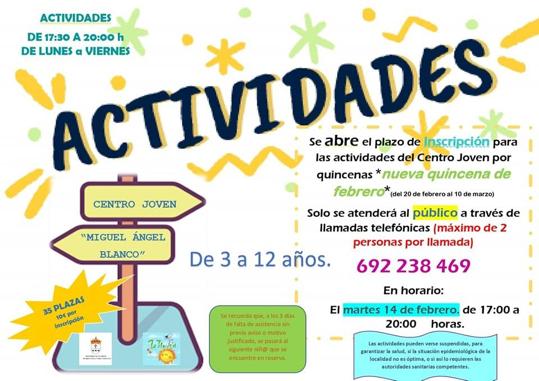 Se abren las inscripciones para la nueva quincena de actividades del Centro Joven