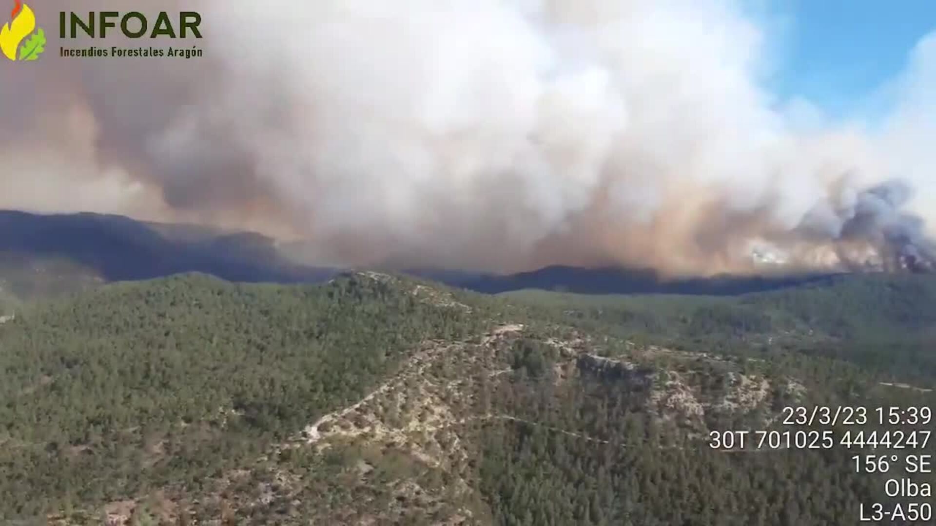 Desalojada la localidad de Olba en San Agustín por un incendio entre Teruel y Castellón