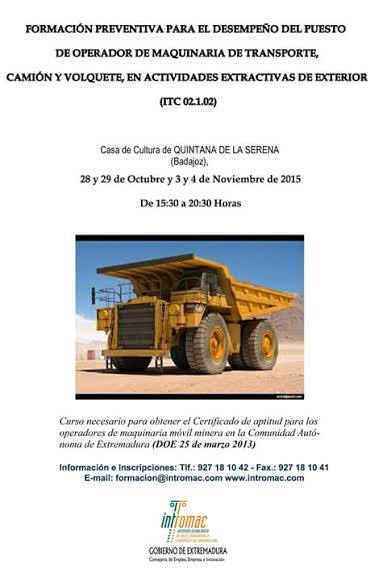 La Casa de la Cultura acogerá una formación preventiva del puesto de operador de maquinaria de transporte, camión y volquete