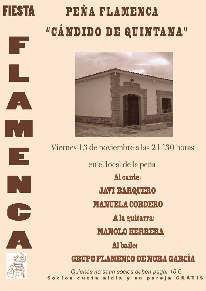 Fiesta flamenca el próximo viernes 13 de noviembre en la peña ‘Cándido de Quintana’
