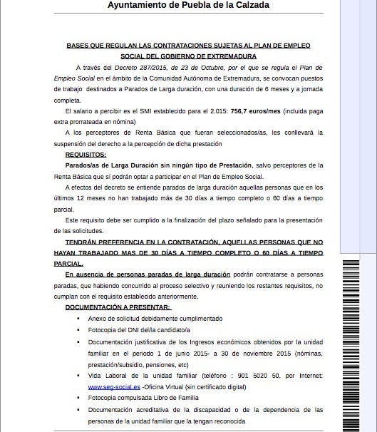 El Ayuntamiento poblanchino convoca 11 plazas para desempleados de larga duración