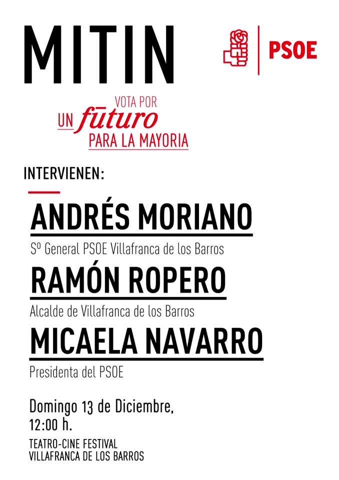 El PSOE contará con la presencia de su presidenta Micaela Navarro en un mitin que celebrarán este próximo domingo