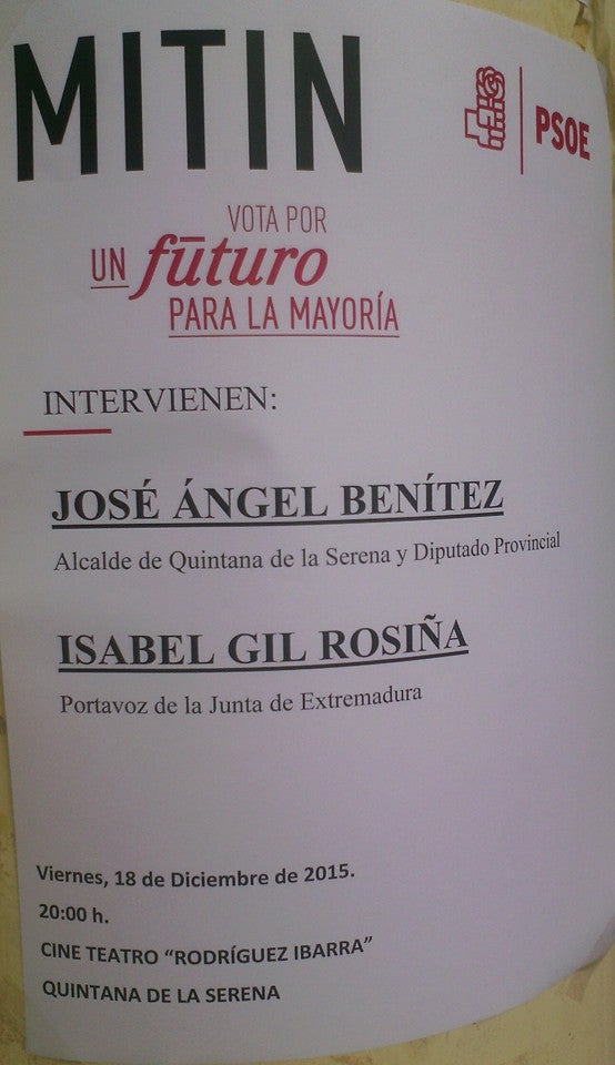 El mitin fin de campaña del 20D del PSOE local contará con la participación de la portavoz de la Junta de Extremadura