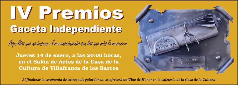 El próximo jueves 14 de enero se celebra la IV edición de los Premios Gaceta Independiente