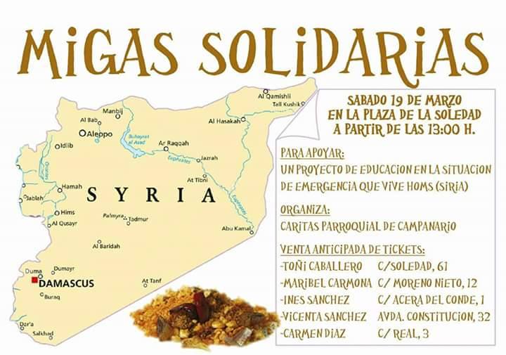 Cáritas organiza unas migas solidarias este sábado para apoyar un proyecto en Siria