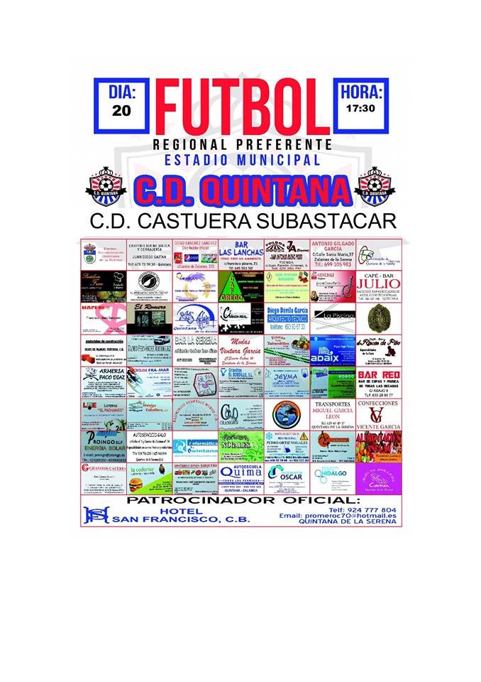 El C.D. Quintana se enfrentará el domingo en casa al C.D. Castuera-Subastacar