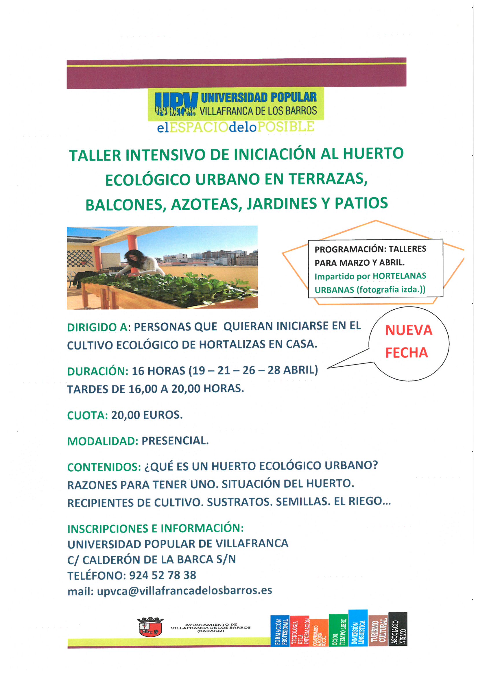 La Universidad Popular oferta en abril nuevos cursos y talleres