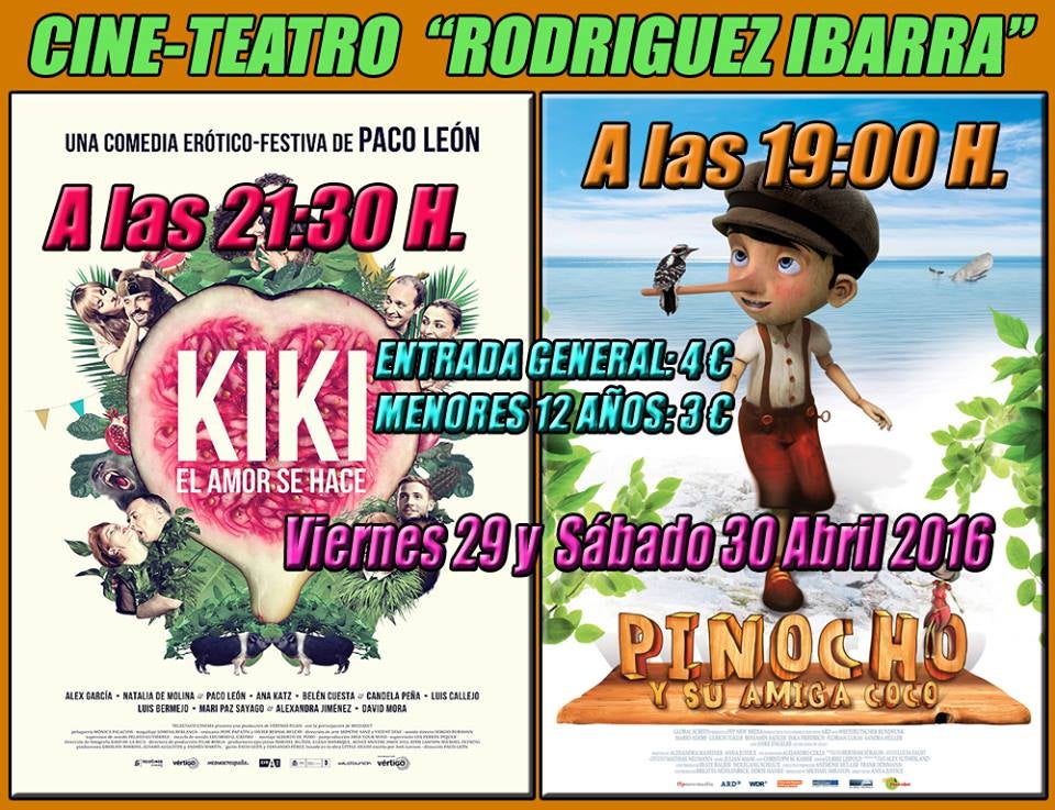 ‘Pinocho y su amiga Coco’ y ‘Kiki el amor se hace’, próximas películas que se proyectarán en el cine-teatro Rodríguez Ibarra