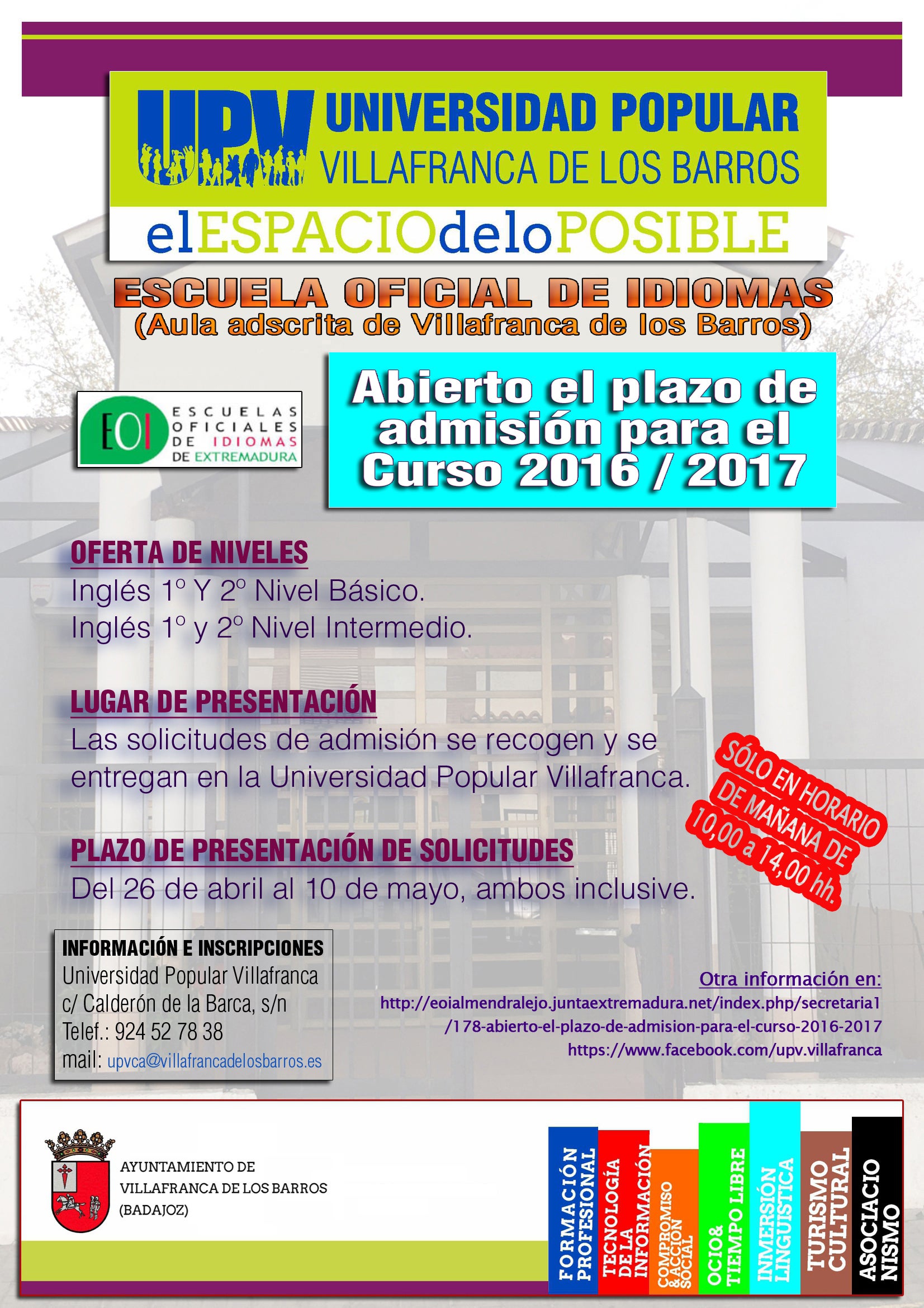 Abierto el plazo de admisión solicitudes para el Aula adscrita de Villafranca de los Barros