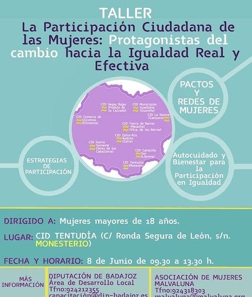 Mañana se desarrollarán en la localidad talleres de participación ciudadana para favorecer la igualdad y prevenir la violencia de género