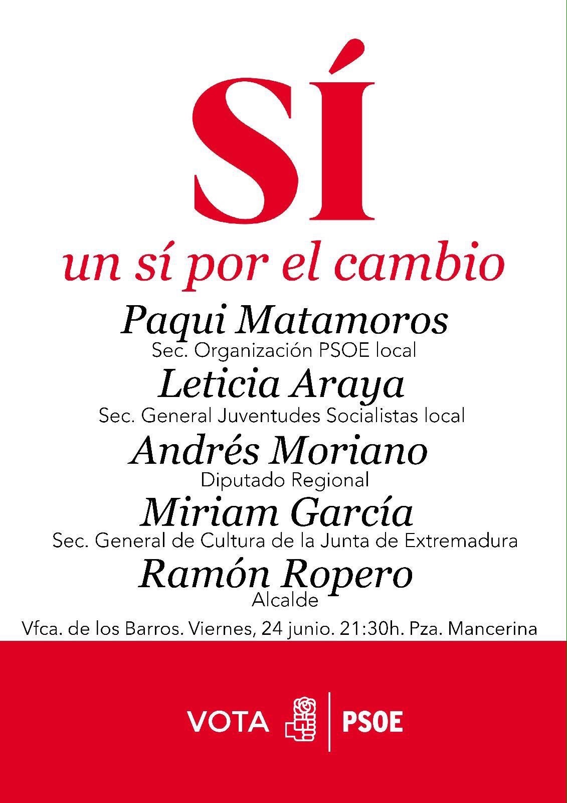 Rodríguez Ibarra estará esta noche en el mitin del PSOE