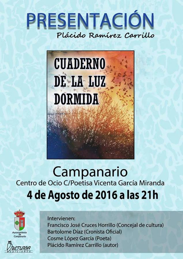 Plácido Ramírez presenta hoy su poemario 'Cuaderno de la luz dormida'