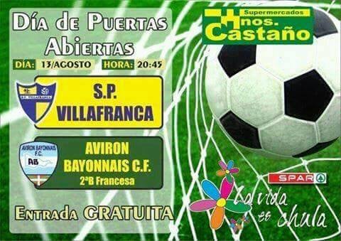 El polideportivo municipal acoge esta tarde el partido de fútbol Villafranca-Aviron Bayonnais