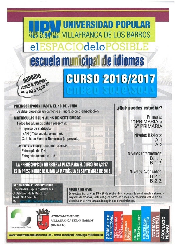 El 1 de septiembre se abre el plazo de matrículas para la Escuela Municipal de Idiomas