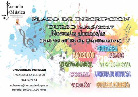 Hasta el próximo viernes 23 de septiembre puedes inscribirte en las Escuelas Municipales de Música