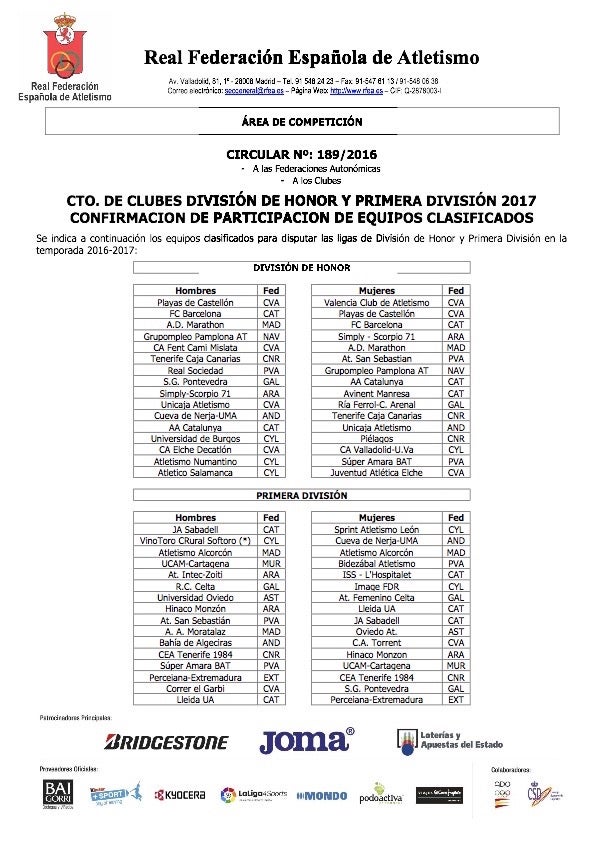 Confirmada la participación del CAPEX en la 1ª División del Atletismo Nacional