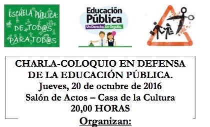 La Casa de la Cultura acoge el jueves 20 de octubre una charla-coloquio en defensa de la educación pública