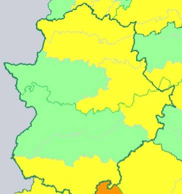 Gran parte de Extremadura, en aviso amarillo por lluvias este sábado