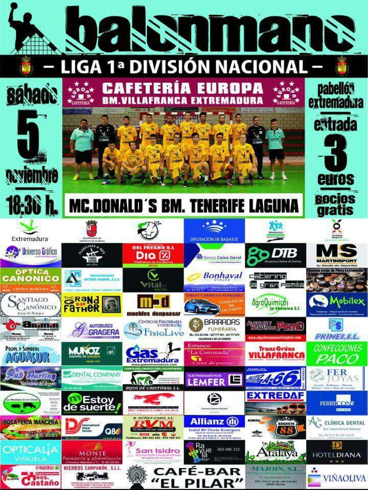 El Cafetería Europa BM Villafranca juega este sábado en el Pabellón Extremadura frente al MacDonal´s Tenerife Laguna