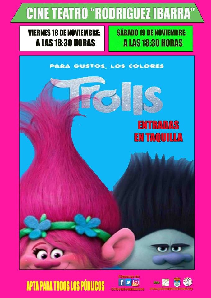 El cine-teatro ‘Rodríguez Ibarra’ proyectará el próximo viernes y sábado la película ‘Trolls. Para gustos colores’