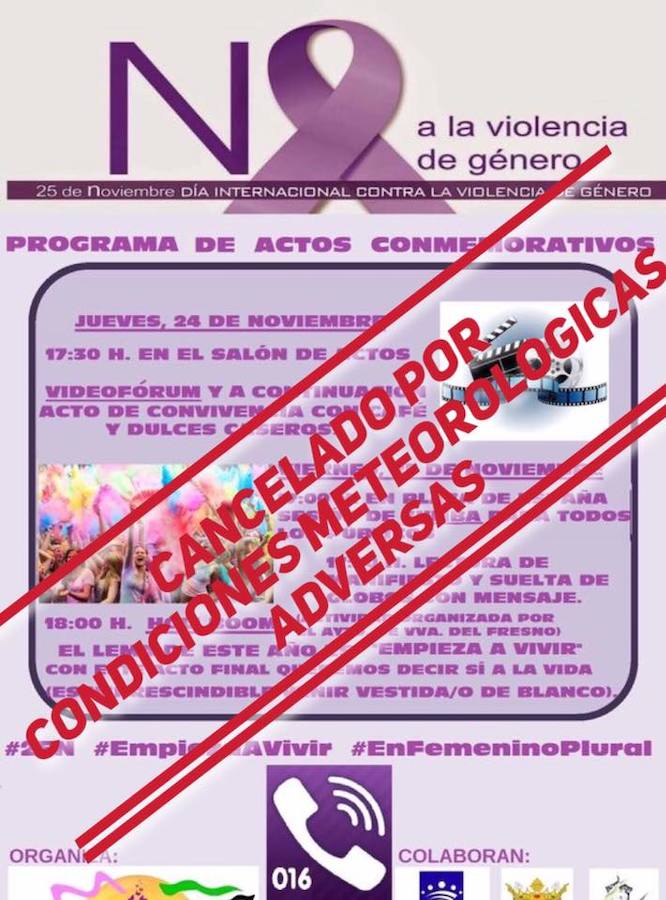 El aviso de abundantes lluvias obliga a cancelar los actos del 25-N